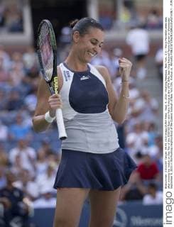 Sept. 9, 2015 - Flushing Meadows, New York, U.S - Flavia Pennetta celebrates after winning her match on Day Ten of the 2015 US Open with Petra Kvitova at the USTA Billie Jean King National Tennis Center on Wednesday September 9, 2015 in the Flushing neighborhood of the Queens borough of New York City. Kvitova vs. Pennetta - ZUMAp124