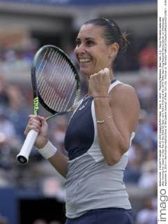 Sept. 9, 2015 - Flushing Meadows, New York, U.S - Flavia Pennetta celebrates after winning her match on Day Ten of the 2015 US Open with Petra Kvitova at the USTA Billie Jean King National Tennis Center on Wednesday September 9, 2015 in the Flushing neighborhood of the Queens borough of New York City. Kvitova vs. Pennetta - ZUMAp124