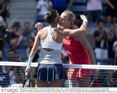 Sept. 9, 2015 - Flushing Meadows, New York, U.S - Petra Kvitova congratulates Flavia Pennetta after their match on Day Ten of the 2015 US Open at the USTA Billie Jean King National Tennis Center on Wednesday September 9, 2015 in the Flushing neighborhood of the Queens borough of New York City. Kvitova vs. Pennetta - ZUMAp124