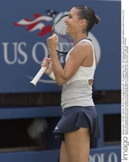 09 September 2015: Flavia Pennetta (ITA) celebrates defeating Petra Kvitova (CZE) 46, 64, 62 during their 4th round match of the 2015 US Open in Flushing Meadows, NY. TENNIS: SEP 09 US Open Icon1509091252 EDITORIAL USE ONLY