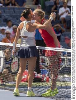 09 September 2015: Flavia Pennetta (ITA) hugs Petra Kvitova (CZE) after defeating her 46, 64, 62 during their 4th round match of the 2015 US Open in Flushing Meadows, NY. TENNIS: SEP 09 US Open Icon1509091261 EDITORIAL USE ONLY
