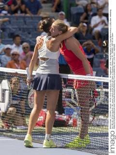 09 September 2015: Flavia Pennetta (ITA) hugs Petra Kvitova (CZE) after defeating her 46, 64, 62 during their 4th round match of the 2015 US Open in Flushing Meadows, NY. TENNIS: SEP 09 US Open Icon1509091262 EDITORIAL USE ONLY