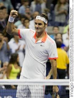 Sept. 9, 2015 - Flushing Meadows, New York, U.S - Roger Federer reacts after winning his match on Day Ten of the 2015 US Open with Richard Gasquet at the USTA Billie Jean King National Tennis Center on Wednesday September 9, 2015 in the Flushing neighborhood of the Queens borough of New York City. Federer vs. Gasquet - ZUMAp124