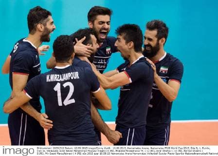 10.09.2015, Hamamatsu Arena, Hamamatsu FIVB World Cup 2015, Site B, 1. Runde, Iran vs. Venezuela Jubel Seyed Mohammad Mousavi Eraghi ( 6 IRI), Mojtaba Mirzajanpour M. ( 12 IRI), Amir Ghafour ( 10 IRI), Farhad Ghaemi ( 5 IRI), Mir Saeid Marouflakrani ( 4 IRI)