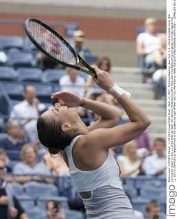 Sept. 11, 2015 - Flushing Meadows, New York, U.S - Flavia Pennetta reacts after winning her match on Day 12 of the 2015 US Open with Simona Halep at the USTA Billie Jean King National Tennis Center on Friday September 11, 2015 in the Flushing neighborhood of the Queens borough of New York City. Pennetta vs. Halep - ZUMAp124