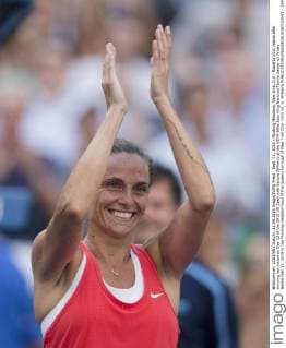 Sept. 11, 2015 - Flushing Meadows, New York, U.S - Roberta Vinci reacts after winning her match on Day 12 of the 2015 US Open with Serena Williams at the USTA Billie Jean King National Tennis Center on Friday September 11, 2015 in the Flushing neighborhood of the Queens borough of New York City. Vinci vs. S. Williams - ZUMAp124