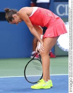 Roberta Vinci of Italy reacts after defeating Serena Williams of the USA in three sets in their semi-final match at the US Open Tennis Championships at the USTA Billie Jean King National Tennis Center in New York City on September 11, 2015. Williams, who lost 2-6, 6-4, 6-4, .  NYP20150911303 MONIKAxGRAFF