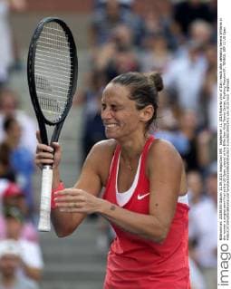 September 11, 2015 Roberta Vinci of Italy reacts after defeating Serena Williams in the women s singles semi-final at the US Open, played at the Billie Jean King Tennis Center, Flushing Meadow NY. TENNIS: SEP 11 US Open Icon250150911422 EDITORIAL USE ONLY