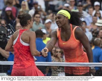 September 11, 2015 Roberta Vinci of Italy and Serena Williams shake hands after Vinci defeated Williams in the women s singles semi-final at the US Open, played at the Billie Jean King Tennis Center, Flushing Meadow NY. TENNIS: SEP 11 US Open Icon250150911431 EDITORIAL USE ONLY