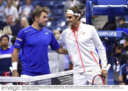 Roger Federer (SUI) Stan Wawrinka (SUI) TENNIS : US Open 2015 - 11 09 2015 TennisMagazine Panoramic 