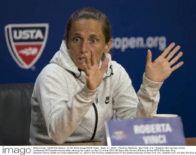Sept. 11, 2015 - Flushing Meadows, New York, U.S - Roberta Vinci during a press conference PK Pressekonferenz after winning her match on Day 12 of the 2015 US Open with Serena Williams at the USTA Billie Jean King National Tennis Center on Friday September 11, 2015 in the Flushing neighborhood of the Queens borough of New York City. Roberta Vinci will play the final against Flavia Pennetta. US Open 2015 : Williams Grand Slam Ended by Unseeded Italian - ZUMAp124