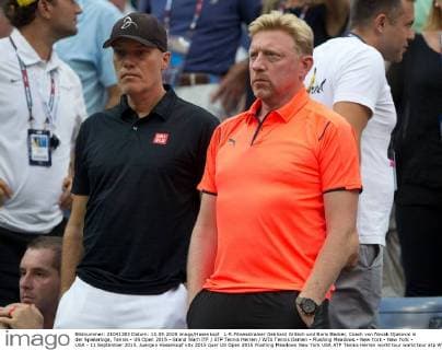 L-R.Fitnesstrainer Gebhard Gritsch und Boris Becker, Coach von Novak Djokovic in der Spielerloge, Tennis - US Open 2015 - Grand Slam ITF ATP Tennis Herren WTA Tennis Damen - Flushing Meadows - New York - New York - USA - 11 September 2015. Juergen Hasenkopf