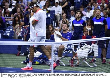Roger Federer (SUI) Stan Wawrinka (SUI) TENNIS : US Open 2015 - 11 09 2015 TennisMagazine Panoramic 