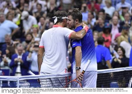 Roger Federer (SUI) Stan Wawrinka (SUI) TENNIS : US Open 2015 - 11 09 2015 TennisMagazine Panoramic 