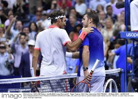 Roger Federer (SUI) Stan Wawrinka (SUI) TENNIS : US Open 2015 - 11 09 2015 TennisMagazine Panoramic 