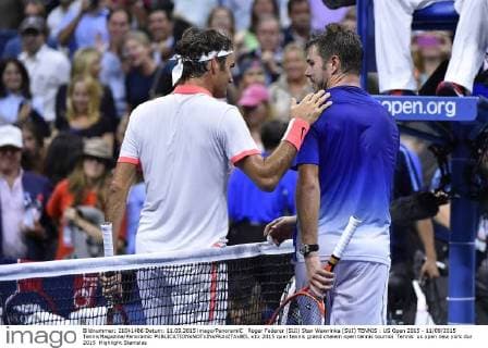 Roger Federer (SUI) Stan Wawrinka (SUI) TENNIS : US Open 2015 - 11 09 2015 TennisMagazine Panoramic 