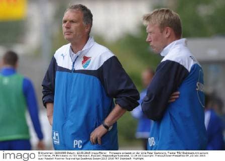 Pirmasens entsetzt an der Linie Peter Cestonaro, Trainer TSV Steinbach,mit seinem Co-Trainer, FK Pirmasens vs TSV Steinbach, Fussball, Regionalliga Suedwest, 12.09.15 Copyright: Franzx Eibner-Pressefoto EP_pfz