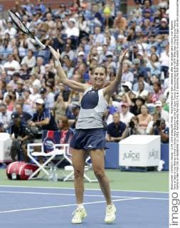 Flavia Pennetta of Italy celebrates after her straight sets victory over Roberta Vinci of Italy in the Women s Final in Arthur Ashe Stadium at the US Open Tennis Championships at the USTA Billie Jean King National Tennis Center in New York City on September 12, 2015. Pennetta wins the match 7-6, 6-2 becoming the first Italian women to win a US Open and also announced her retirement at the Trophy Ceremony.  NYP20150912112 JOHNxANGELILLO