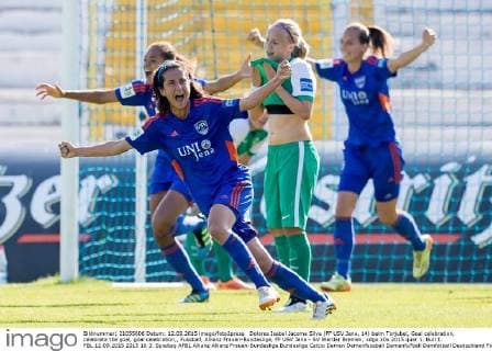 Dolores Isabel Jacome Silva (FF USV Jena, 14) beim Torjubel, Goal celebration, celebrate the goal, goal celebration,, Fussball, Allianz Frauen-Bundesliga, FF USV Jena - SV Werder Bremen, xdgx