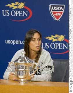 Sept. 12, 2015 - Flushing Meadows, New York, U.S - Flavia Pennetta during a press conference PK Pressekonferenz after winning her championship match on Day 13 of the 2015 US Open over Roberta Vinci at the USTA Billie Jean King National Tennis Center on Saturday September 12, 2015 in the Flushing neighborhood of the Queens borough of New York City. Pennetta won by a score of 7-6(7-4), 6-2. Pennetta vs. Vinci - ZUMAp124
