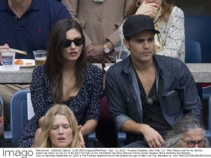 Sept. 12, 2015 - Flushing Meadows, New York, U.S - Paul Wesley and Torrey DeVitto attend the match on Day 13 of the 2015 US Open at the USTA Billie Jean King National Tennis Center between Flavia Pennetta and Roberta Vinci on Saturday September 12, 2015 in the Flushing neighborhood of the Queens borough of New York City. Pennetta vs. Vinci - ZUMAp124