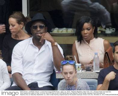 Sept. 12, 2015 - Flushing Meadows, New York, U.S - Dwyane Wade and Gabrielle Union attend the match on Day 13 of the 2015 US Open at the USTA Billie Jean King National Tennis Center between Flavia Pennetta and Roberta Vinci on Saturday September 12, 2015 in the Flushing neighborhood of the Queens borough of New York City. Pennetta vs. Vinci - ZUMAp124