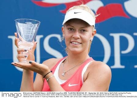 FLUSHING MEADOWS, NY - September 13, 2015: Dalma Galfi (HUN) during the Trophy Ceremony after defeating Sofia Kenin (USA) 75 64 during the Junior Girls Singles - Final of the 2015 US Open at the USTA Billy Jean King National Tennis Center in Flushing Meadows, New York. TENNIS: SEP 13 US Open Icon150913115 EDITORIAL USE ONLY