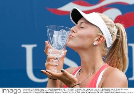 FLUSHING MEADOWS, NY - September 13, 2015: Dalma Galfi (HUN) during the Trophy Ceremony after defeating Sofia Kenin (USA) 75 64 during the Junior Girls Singles - Final of the 2015 US Open at the USTA Billy Jean King National Tennis Center in Flushing Meadows, New York. TENNIS: SEP 13 US Open Icon150913113 EDITORIAL USE ONLY