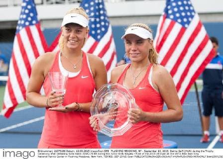 FLUSHING MEADOWS, NY - September 13, 2015: Dalma Galfi (HUN) during the Trophy Ceremony after defeating Sofia Kenin (USA) 75 64 during the Junior Girls Singles - Final of the 2015 US Open at the USTA Billy Jean King National Tennis Center in Flushing Meadows, New York. TENNIS: SEP 13 US Open Icon150913104 EDITORIAL USE ONLY