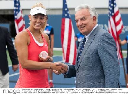 FLUSHING MEADOWS, NY - September 13, 2015: Dalma Galfi (HUN) during the Trophy Ceremony after defeating Sofia Kenin (USA) 75 64 during the Junior Girls Singles - Final of the 2015 US Open at the USTA Billy Jean King National Tennis Center in Flushing Meadows, New York. TENNIS: SEP 13 US Open Icon150913094 EDITORIAL USE ONLY