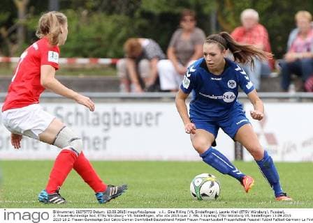 v.li.: Gina Rilling (VfL Sindelfingen), Leonie Kreil (ETSV Würzburg), Fussball, 2. Frauen-Bundesliga Süd, ETSV Würzburg - VfL Sindelfingen, xfsx