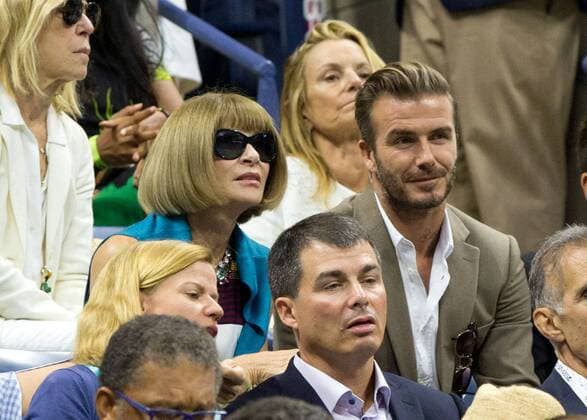 US Open , Anna Wintour und David Beckham, Zuschauer auf der Tribuene,Ehrengaeste, VIP s. Tennis - US Open 2015 - Grand Slam ITF ATP Tennis Herren WTA Tennis Damen - Flushing Meadows - New York - New York - USA - 13 September 2015.