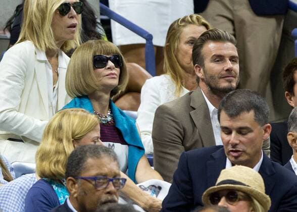 US Open , Anna Wintour und David Beckham, Zuschauer auf der Tribuene,Ehrengaeste, VIP s. Tennis - US Open 2015 - Grand Slam ITF ATP Tennis Herren WTA Tennis Damen - Flushing Meadows - New York - New York - USA - 13 September 2015.