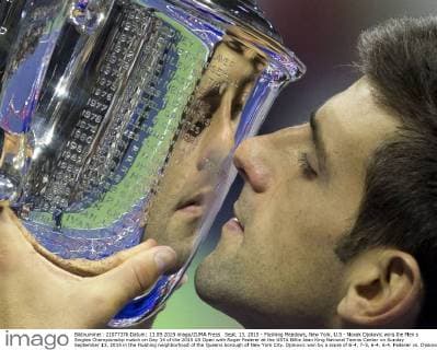 Sept. 13, 2015 - Flushing Meadows, New York, U.S - Novak Djokovic wins the Men s Singles Championship match on Day 14 of the 2015 US Open with Roger Federer at the USTA Billie Jean King National Tennis Center on Sunday September 13, 2015 in the Flushing neighborhood of the Queens borough of New York City. Djokovic won by a score of 6-4, 7-5, 6-4, 6-4. Federer vs. Djokovic - ZUMAp124