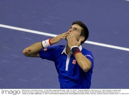 Sept. 13, 2015 - Flushing Meadows, New York, U.S - Novak Djokovic reacts after winning the Men s Singles Championship match on Day 14 of the 2015 US Open with Roger Federer at the USTA Billie Jean King National Tennis Center on Sunday September 13, 2015 in the Flushing neighborhood of the Queens borough of New York City. Djokovic won by a score of 6-4, 7-5, 6-4, 6-4. Federer vs. Djokovic - ZUMAp124