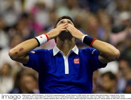 Novak Djokovic (SRB) jubelt nach seinem Sieg,Jubel,Emotion, Endspiel,Final, Tennis - US Open 2015 - Grand Slam ITF ATP Tennis Herren WTA Tennis Damen - Flushing Meadows - New York - New York - USA - 13 September 2015.
