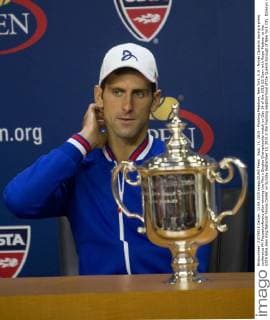 Sept. 13, 2015 - Flushing Meadows, New York, U.S - Novak Djokovic during a press conference PK Pressekonferenz after winning the Men s Singles Championship match on Day 14 of the 2015 US Open with Roger Federer at the USTA Billie Jean King National Tennis Center on Sunday September 13, 2015 in the Flushing neighborhood of the Queens borough of New York City. Djokovic won by a score of 6-4, 7-5, 6-4, 6-4. Federer vs. Djokovic - ZUMAp124