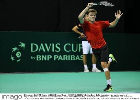- BRUSSELS, BELGIUM: Belgian David Goffin pictured during a training session of Belgian team ahead of the Davis Cup semi final World Group meeting between Belgium and Argentina, Wednesday 16 September 2015 in Brussels. The semi final will be played from 18 to 20 September 2015 in Vorst-Forest, Brussels VIRGINIExLEFOUR  x04700893x