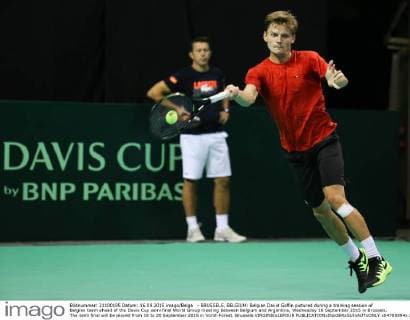 - BRUSSELS, BELGIUM: Belgian David Goffin pictured during a training session of Belgian team ahead of the Davis Cup semi final World Group meeting between Belgium and Argentina, Wednesday 16 September 2015 in Brussels. The semi final will be played from 18 to 20 September 2015 in Vorst-Forest, Brussels VIRGINIExLEFOUR  x04700894x