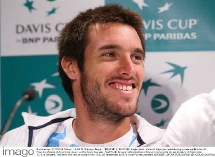 - BRUSSELS, BELGIUM: Argentinian Leonardo Mayer pictured during a press conference PK Pressekonferenz of Argentinian team on the Davis Cup semi final World Group meeting between Belgium and Argentina, Wednesday 16 September 2015 in Brussels. The semi final will be played from 18 to 20 September 2015 in Vorst-Forest, Brussels VIRGINIExLEFOUR  x04701004x