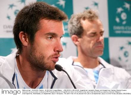 - BRUSSELS, BELGIUM: Argentinian Leonardo Mayer and Argentinian Captain Daniel Orsanic pictured during a press conference PK Pressekonferenz of Argentinian team on the Davis Cup semi final World Group meeting between Belgium and Argentina, Wednesday 16 September 2015 in Brussels. The semi final will be played from 18 to 20 September 2015 in Vorst-Forest, Brussels VIRGINIExLEFOUR  x04701013x