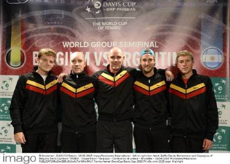 left to right Van Herck Goffin Darcis Bemelmans and Coppejans of Belgium Davis Cup team TENNIS : Coupe Davis - Belgique - Conference de presse - Bruxelles - 16 09 2015 Photonews Panoramic 