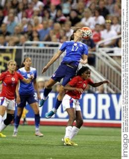 Sept. 17, 2015 - Detroit, Michigan, USA - US midfielder Tobin Heath (17) goes for header against Haiti s midfielder Zila LaFleur during the first half of the International Friendly Länderspiel match between the United States and Haiti at Ford Field, in Detroit, Michigan, USA September 17, 2015. U.S. Women s national team Nationalteam vs. Haiti  - ZUMAn230