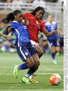 Sept. 17, 2015 - Detroit, Michigan, USA - US defender Crystal Dunn (25) battles for possession of the ball with Haiti defender Yvrose Gervil (17) in the International Friendly Länderspiel match between the United States and Haiti at Ford Field, in Detroit, Michigan, USA September 17, 2015. U.S. Women s national team Nationalteam vs. Haiti  - ZUMAn230