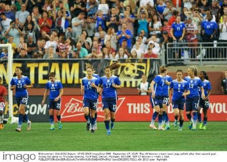 September 17, 2015: The US Women s team team jogs upfield after their second goal during the game on Thursday evening, Ford Field, Detroit, Michigan. SOCCER: SEP 17 Women s - Haiti v USA Icon2581509170011 EDITORIAL USE ONLY