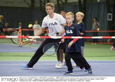 - BREE, BELIZE: Former tennis number 1 Kim Clijsters pictured during the Belgium s Biggest tennis lesson , organized by former tennis champion Kim Clijsters and the presentation of TEN4KIM and Multi SkillZ, in Bree, Friday 18 September 2015. YORICKxJANSENS  x04702703x
