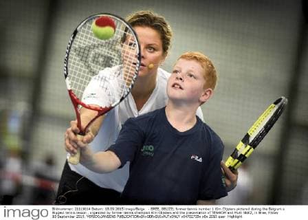 - BREE, BELIZE: former tennis number 1 Kim Clijsters pictured during the Belgium s Biggest tennis lesson , organized by former tennis champion Kim Clijsters and the presentation of TEN4KIM and Multi SkillZ, in Bree, Friday 18 September 2015. YORICKxJANSENS  x04702729x