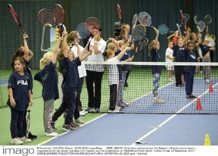 - BREE, BELIZE: Illustration picture shows the Belgium s Biggest tennis lesson , organized by former tennis champion Kim Clijsters and the presentation of TEN4KIM and Multi SkillZ, in Bree, Friday 18 September 2015. YORICKxJANSENS  x04702749x