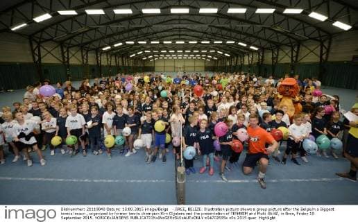 - BREE, BELIZE: Illustration picture shows a group picture after the Belgium s Biggest tennis lesson , organized by former tennis champion Kim Clijsters and the presentation of TEN4KIM and Multi SkillZ, in Bree, Friday 18 September 2015. YORICKxJANSENS  x04702695x