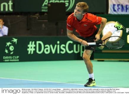 - BRUSSELS, BELGIUM: Belgian David Goffin pictured in action during the first game between Belgium s David Goffin and Argentina s Federico Delbonis in the Davis Cup semi final World Group meeting between Belgium and Argentina, Friday 18 September 2015 in Vorst-Forest, Brussels. VIRGINIExLEFOUR  x04702807x